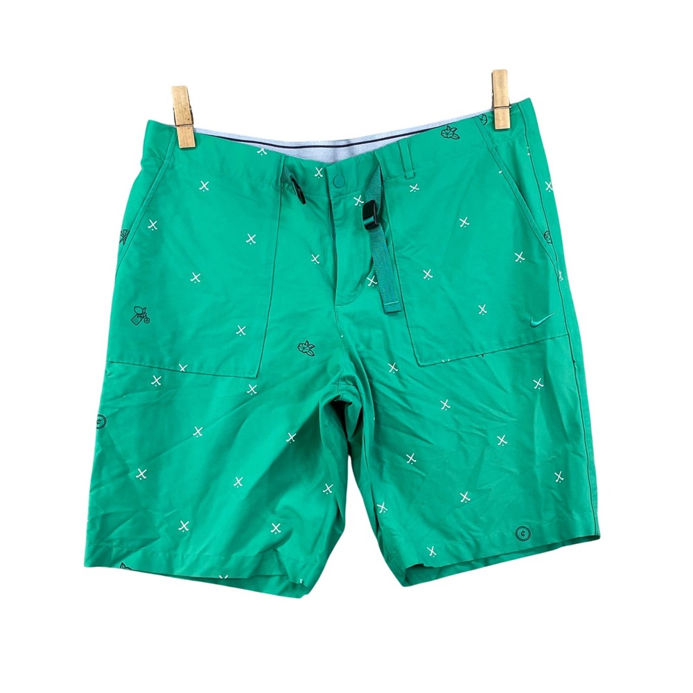 Nike Golf Shorts Mens 38 Green Dri-FIT Slim Crossed Clubs Print Belted Athletic